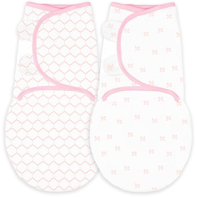 Amazing Baby Swaddle Blanket with Adjustable Wrap, Set of 2, Tiny Bows and Lattice, Pink, Small