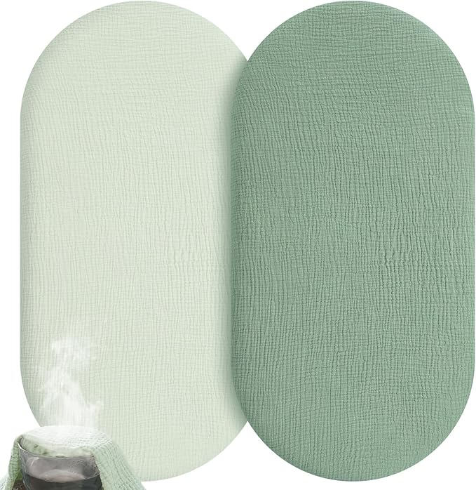 Muslin Bassinet Sheets Boy Girl, 100% Cotton Fitted Bassinet Sheet Set 2 Pack Bassinet Mattress Sheets Universal Fit for Rectangle, Round, Oval, Hourglass Mattress, Soft Breathable
