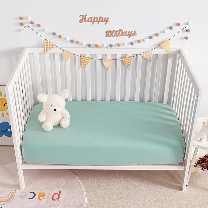 NTBAY 2 Pack Muslin Cotton Mini Crib Sheets, Soft and Breathable Double Layer 24x38 Baby Crib Sheets for Mini Crib and Toddler Mattresses, Boys, Girls, Unisex, Mint, 24x38 Inches