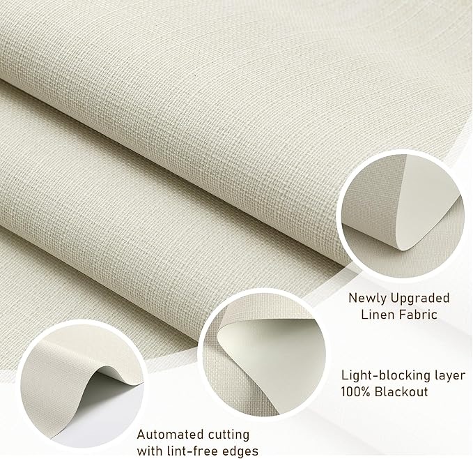AOSKY Linen Roller Blinds Shades for Indoor Windows Pull Down Cordless Blackout Black Out Window Shade 26 Inch Blinds for Home Beige
