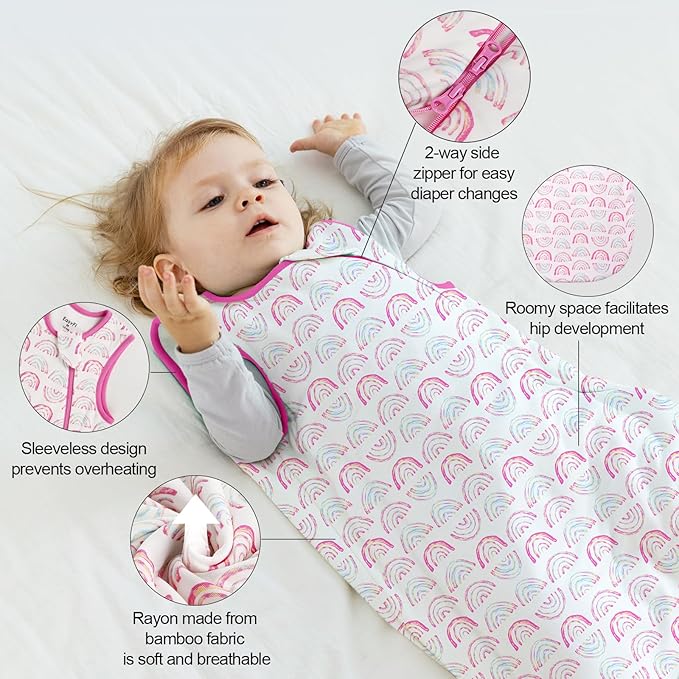 EasyFi Rayon Made from Bamboo Sleep Sack 18-24 Months 1.0 Tog Supersoft Toddler Sleep Sack 2t Baby Wearable Blanket with 2-Way Zipper Unisex Sleeping Bag for Babies