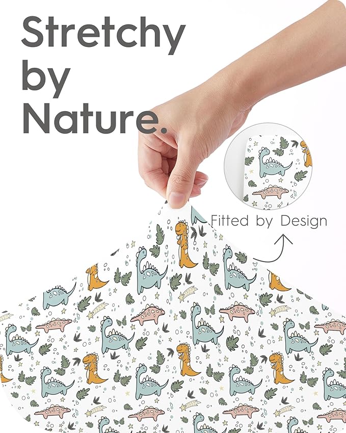 TotBasic Pack and Play Sheets Fitted, Ultra Soft Mini Crib Sheets Boy, Neutral Pack N Play Mattress Sheets Hypoallergenic and Soothing, Premium Jersey Playrad Sheets, Print Dino Animals, 2 Pack