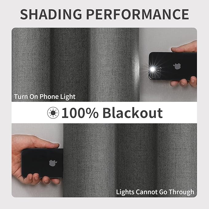 Joydeco Blackout Curtains 72 Inches Long 2 Panels Burg, Room Darkening Curtains for Bedroom, 100% Black Out Textured Thermal Drapes Privacy Protection 2 Panels Set(W42 x L72 Inch, Grey)