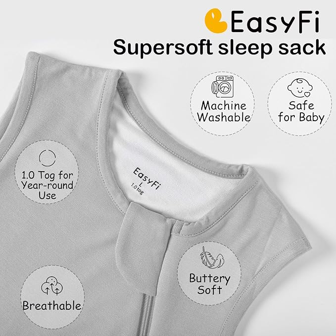 Supersoft Rayon Made from Bamboo Sleep Sack 12-18 Months 1.0 Tog Toddler Sleep Sack Baby Wearable Blanket with 2-Way Zipper Unisex Sleeping Bag for Babies All-year-around (2 Pack) Pink & Gray