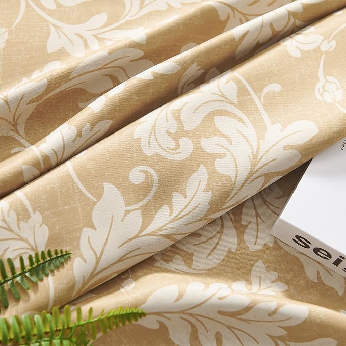 jinchan 75% Blackout Curtains for Bedroom, Brown Scroll Leaf Patterned Curtains 63 inch Length for Living Room, Farmhouse Vintage Drapes, Thermal Insulated Window Treatments, Grommet 2 Panels Brown
