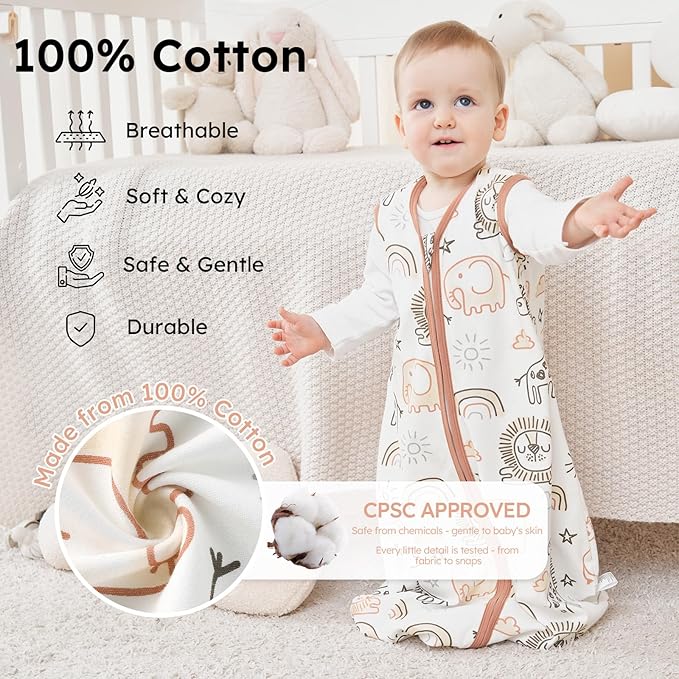 Yoofoss Baby Sleep Sack 0-6 Months TOG 1.0 Baby Wearable Blanket, 2 Pack 100% Organic Cotton Infant Toddler Sleeping Sack 2-Way Zipper Lightweight Sleep Sack