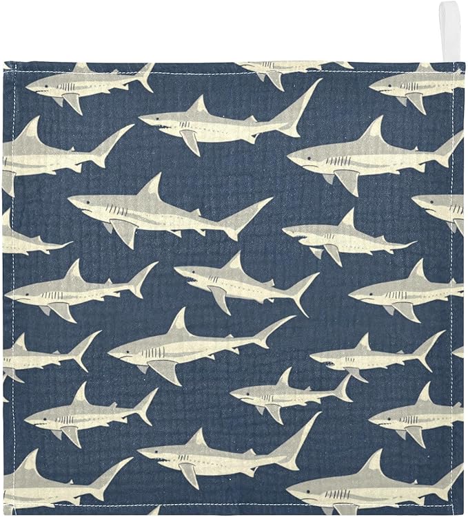 vvfelixl Baby Muslin Washcloths Sharks in Ocean Baby Burp Cloths Cotton Babys Face Towel for Newborn Infants Boys Girls Soft and Absorbent 11.8 X 11.8 in, 3 Pack