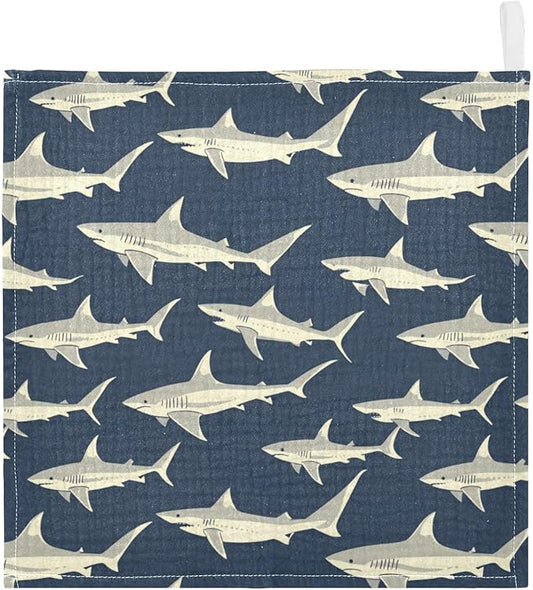 vvfelixl Sharks in Ocean Baby Burp Cloths Baby Muslin Washcloths for Boys Girls Cotton Babys Face Towel for Newborn Infants Soft and Absorbent 11.8 X 11.8 in, 5 Pack