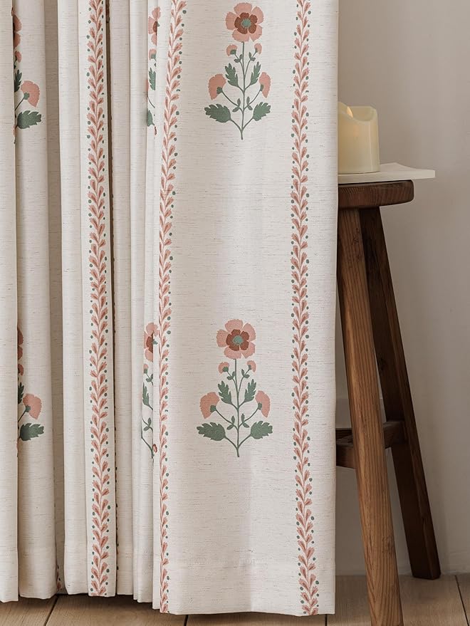 Pinch Pleated Nursery Curtains Luxury Pink Sheer Floral Curtains for Girls Room Bedroom Living Room - 108 Inch Length Modern Farmhouse Floral Printed Drapes with Hooks - 2 Panels Set