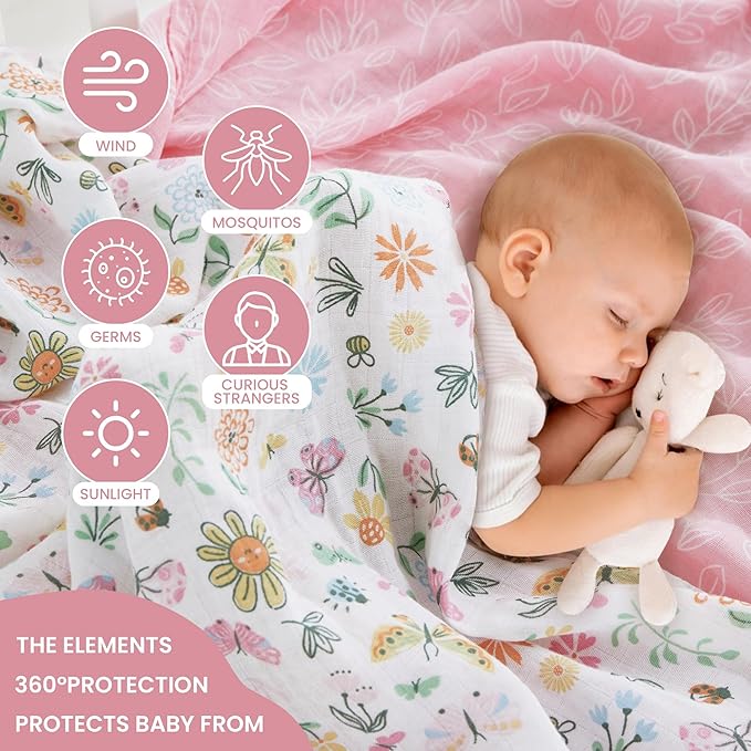 Softan Swaddle Blankets for Baby Girls & Boys Gift, Large 47X47 inches Receiving Blankets for Newborn,4 Pack Flowers and Butterflies