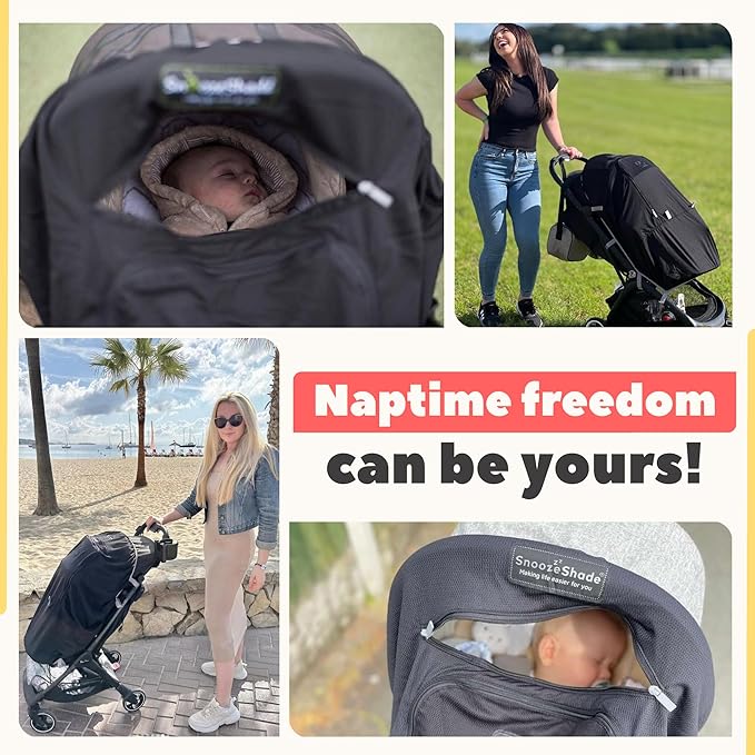 SnoozeShade Plus Extra, Stroller Sun Shade, Mosquito Net for 6m+ Babies, Blocks 99% of UV (UPF 50+) Universal Fit Blackout Sleep Cover with Peekaboo Window, Breathable Mesh Canopy for Single Strollers