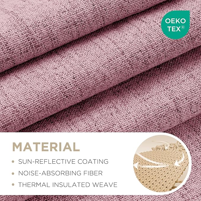 Joydeco Blackout Curtains for Bedroom - 100% Light Blocking 2 Panels Set Pink Drapes 66" W x 108" L, Thermal Insulated Room Darkening Curtains, Linen Textured for Living Room, Rod Pocket & Back Tabs