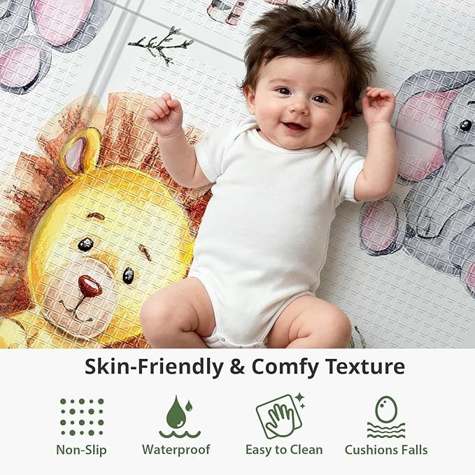 71x59 Baby Play Mat for Floor, Foldable and Foam Babies Activity Tummy Time Playmat, Waterproof & Anti-Slip Crawling Mats, Kids Non Toxic Foam Thick Play Mat for Baby, Toddlers,Lion,71x59