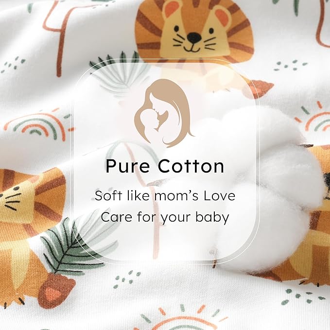 FIEMOL Baby Sleep Sack 12-18 months, 100% Cotton Sleeping Sack for Toddler, 3 Pack Baby Wearable Blanket, 0.5 Tog Lightweight Double Zipper Sleep Bag Large Brown Green Lion