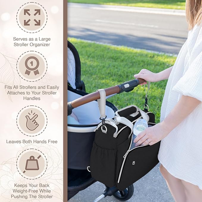 Mellories 4 in 1 Convertible Diaper Bag Tote For Baby Boys and Girls - Converts Into Diaper Backpack, Baby Tote, Stroller Bag and Crossbody Diaper Bag - Black Baby Travel Bag - Gift for Mom