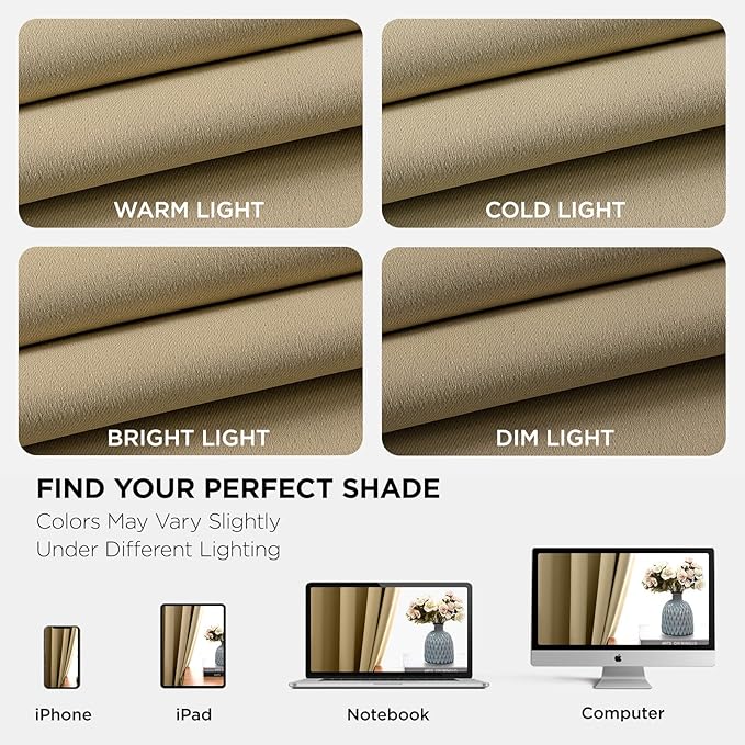 Joydeco Blackout Curtains 84 Inch Length 2 Panels Set, Thermal Insulated Long Curtains& Drapes 2 Burg, Room Darkening Grommet Drapes for Living Room Bedroom Window (W52 x L84 Inch, Beige)