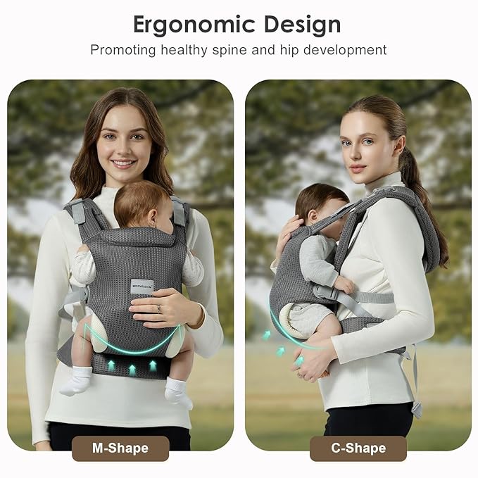 Baby Carrier Newborn to Toddler, Easy Adjustable Toddler Carrier for 7-30lbs, Baby Holder Wrap Carrier, Breathable Mesh Fabric Infant Kangaroo Hip Carriers with Lumbar Support, Grey