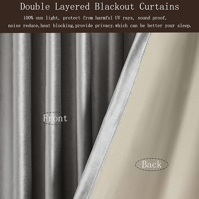 100% Full Blackout Silver Grey Velvet Curtains 84 inch Long for Living Room,Set of 2 Panels Liner Rod Pocket Back Tab Thermal Window Curtains Room Darkening Heavy Decorative Drapes for Bedroom