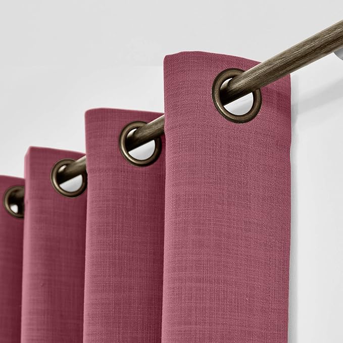 ChadMade 120W x 102L Inch Burgundy Red Linen Polyester Curtain Drapes with Blackout Lining, Room Darkening Antique Bronze Grommet Curtain for Sliding Glass Door Patio Door Living Room (1 Panel)