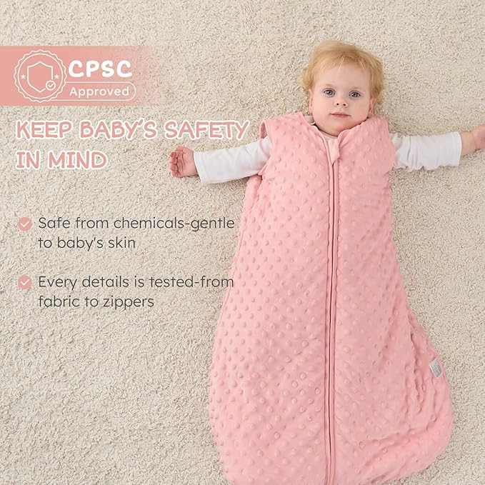 FILLEEP Fleece Baby Sleep Sack 6-12 Months 2.5 Tog with Plush Dots, Winter Baby Wearable Blanket for Infant Toddler Sleeping Sack 2-Way Zipper Warm Sleepsack, Pink