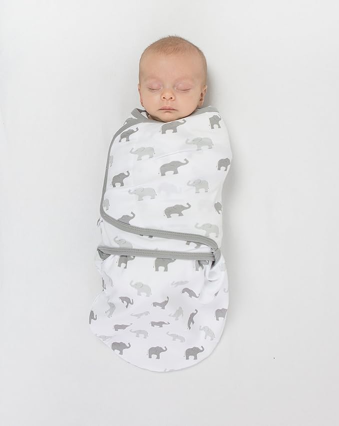 Amazing Baby Swaddle Blanket with Adjustable Wrap, Tiny Elephants and Confetti, Sterling, Small, 2 Count (Pack of 1)