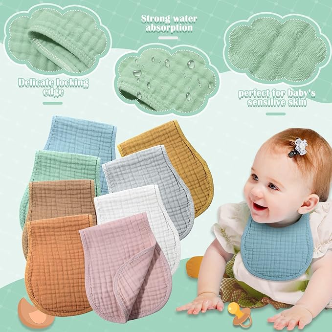 Frienda 8 Pack Muslin Burp Cloths for Baby Large 20 x 10 Inch Cotton Burp Rags for Spit up Drool Absorbent Soft Multicolor Wash Cloths Diapers for Newborn Girl Boy Essential Shower Gift(Rustic Colors)