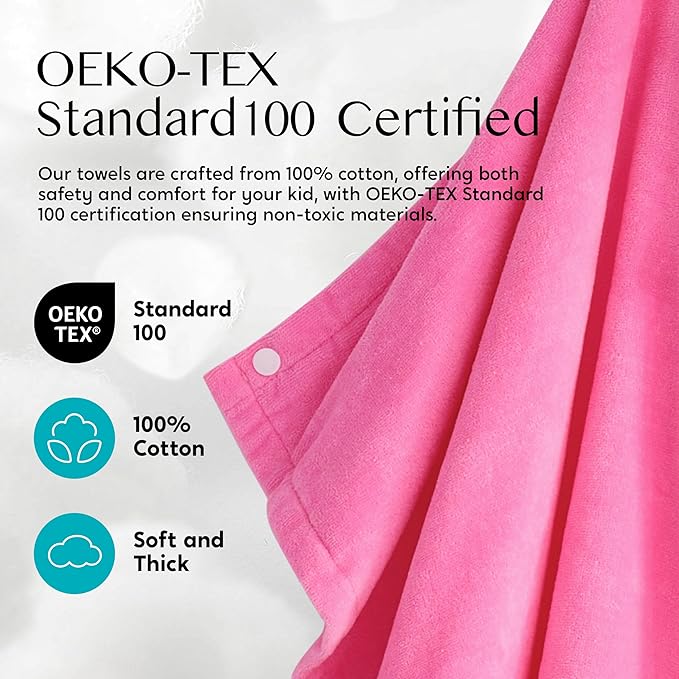 Joiedomi Hooded Towel for Kids Soft 100% Cotton Bath Beach Towel 30" x 50" for Kids 3-10 Years Toddler Pool Poncho with Hood Absorbent Swim Wrap for Boys Girls Pink Cat
