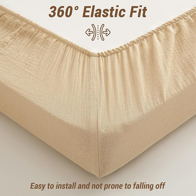 Heavyweight Muslin Baby Crib Sheets - 2PCS 52"x28" Neutral Fitted Crib Sheets for Boys Girls, Breathable Soft 100% Organic Cotton Standard Baby Mattress Sheet (Cream, Coffee)