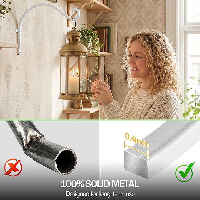 Hanging Plant Brackets Outdoor: 50lbs Weight Capacity - Hanging Plant Hangers Wall Hooks 2 Packs, 12-Inch Wall Mount Brackets for Bird Feeder, Flower Baskets, White