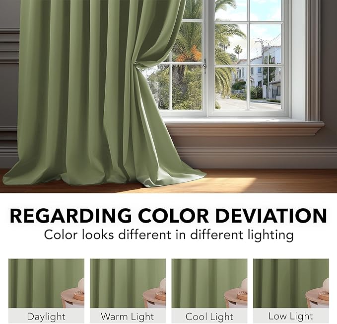 Deconovo Blackout Curtains, Thermal Insulated, W70 x L108 2 Panels, Back Tab, Machine Washable, Room-Darkening Drapes for Bedroom/Living Room Sage Green