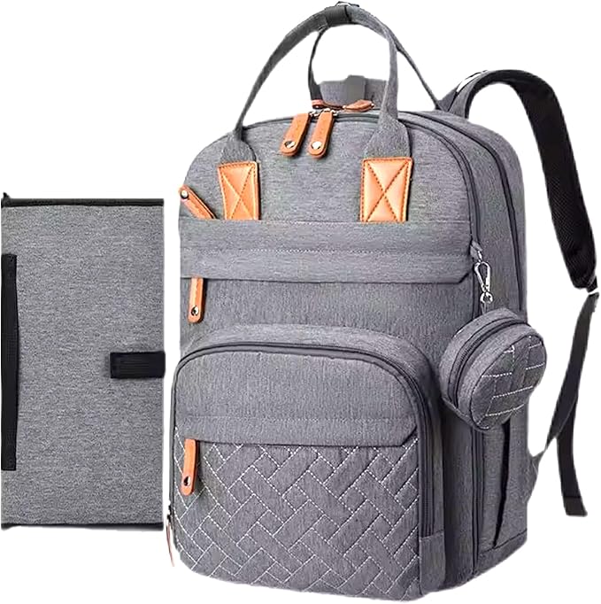 Baby Diaper Bag Backpack - Large Sturdy Bag for Boys & Girls, Changing Pad & Pacifier Case, Large Capacity, Insulated Pockets, Waterproof, Stroller Straps & Carry-on Straps, Unisex - Grey