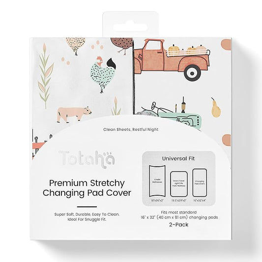 TotAha Premium Stretchy Changing Pad Cover for Baby Girl Boy, Hypoallergenic, Buttery Soft, Silky Comfort, Diaper Changing Table Cover Pad Sheets Fitted 16 x 32, 2-Pack Halloween Pumpkin