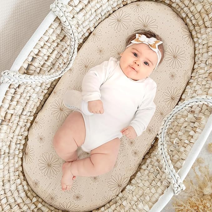 lulumoon Muslin Bassinet Sheets Baby: Cotton Bedside Bassinet Sheets Fitted for Chicco Lullago Anywhere & Baby Bjorn Cradle