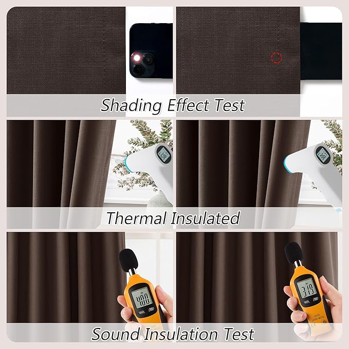 Guken Brown 100% Blackout Curtains 72 Inch Length 2 Panels Set for Living Room Bedroom Back Tab Thermal Insulated Black Out Linen Drapes Room Darkening Window Curtains 52 Inches Width