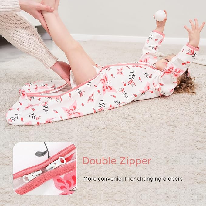 Yoofoss Baby Sleep Sack 0-6 Months Long Sleeve Wearable Blanket Baby 100% Organic Cotton 2-Way Zipper 0.5 Tog Newborn Sleeping Sack, Lightweight(Small)