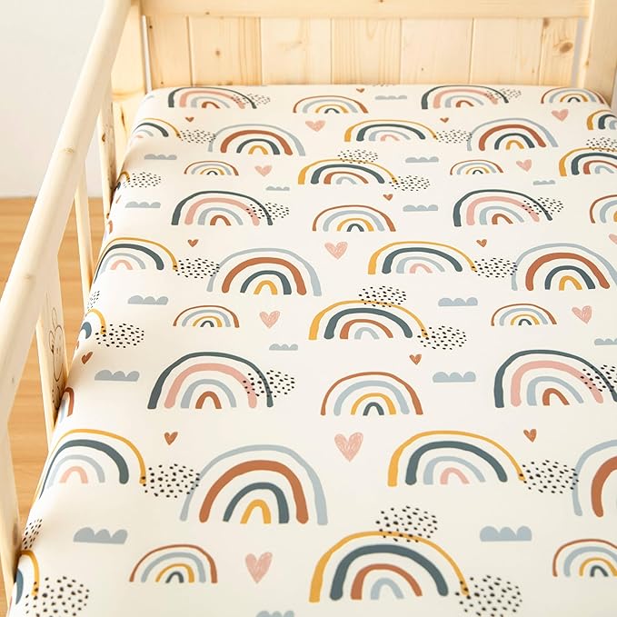 SDIII Rainbow Pack N Play Sheets Fitted 2 Pack Stretchy Microfiber Jersey Knit Pink Mini Crib Sheets for Mattress 38x26 Soft Toddler Playard Bedding