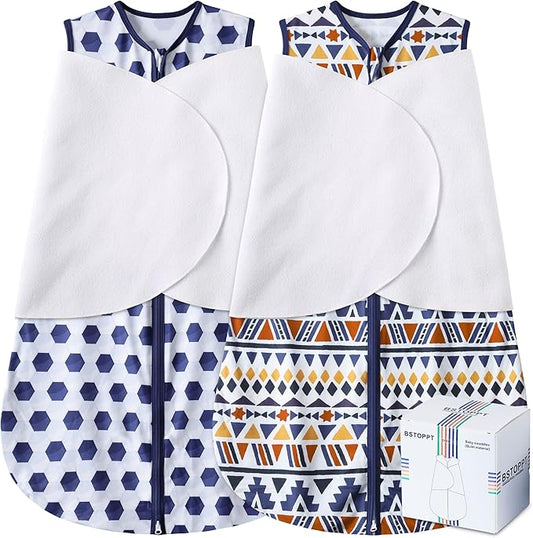 BSTOPPT Newborn Sleep Sack Baby Swaddle,3-Way Adjustable Wearable Blanket,100% Rayon Cotton Swaddling Sleeping Bag，TOG 0.5 (Soccer & Triangles, 3-6 Months)