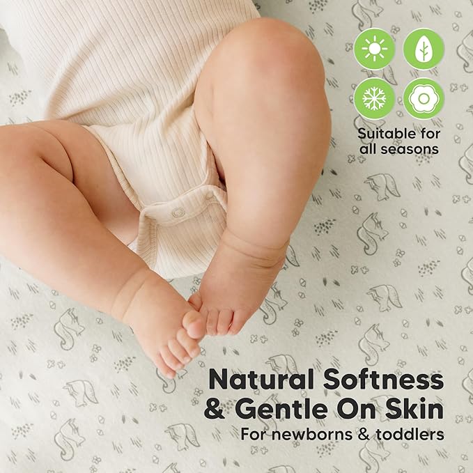 2-Pack Waterproof Crib Sheets for Boys, Girls - 52x28 Fitted Organic Cotton Baby Crib Sheets, Toddler Mattress Protector Cover, Washable, Soft & Durable Baby Bedding Essentials(Pine Grove)