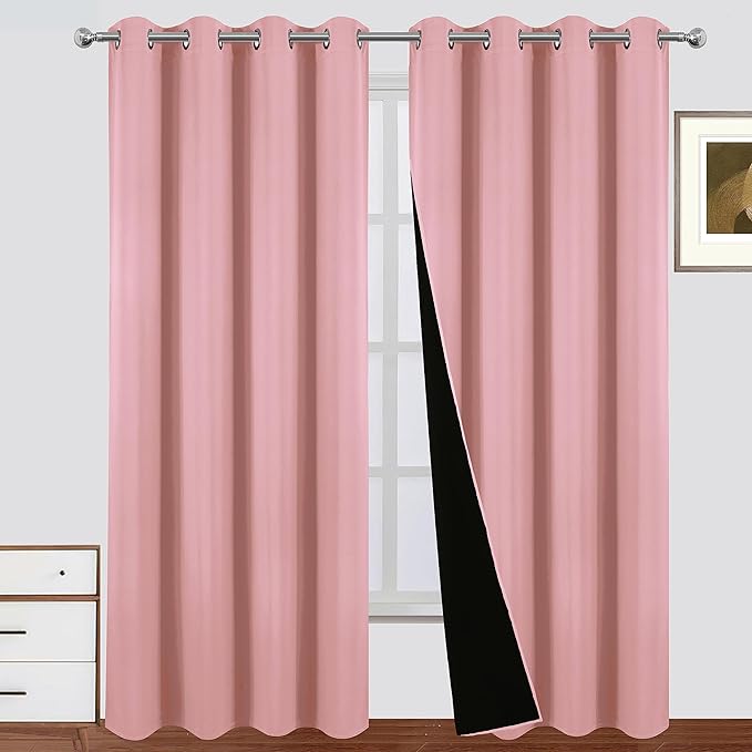 LEMOMO Blackout Curtains 52 x 84 Inch Pink Curtains 2 Panels Darkening Thermal Insulated Bedroom Curtains