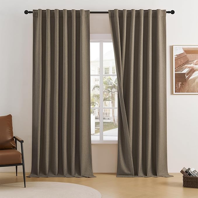 DUALIFE Brown Curtain 96 Inches Long for Bedroom/Living Room Thermal Insulated Black Out Back Tab and Rod Pocket Dining Room Curtains Drapes 2 Panels - Chocolate Brown,W52 x L96