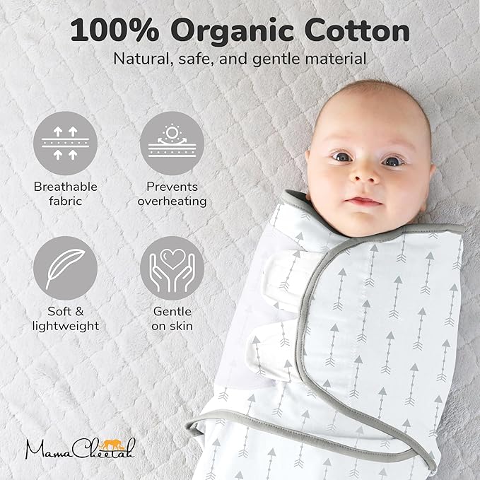 Mama Cheetah Preemie Swaddle Sack, Organic Swaddling Sleep Sacks for Preemies, Preemie Swaddle Blanket Wrap, Easy Swaddles for Premature Baby Boy Girl 4-7 lbs, Newborn Essentials, 4-Pack, Grey