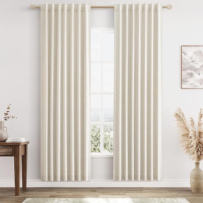 Guken 100% Blackout Curtains 80 Inch Length 2 Panels Set for Living Room Bedroom Back Tab Thermal Insulated Black Out Linen Drapes Room Darkening Window Curtains 80 Inches Long