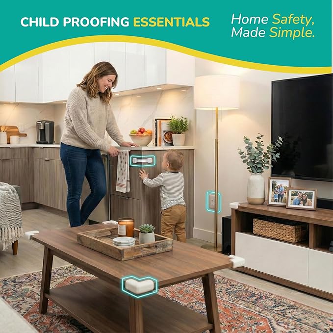SAFENEST All-in-One Child Safety Kit 30pc, Ultimate Bundle, No Drilling Easy Install, Home Baby Proofing Essentials, Corner Guards, Outlet Covers, Cabinet Locks, Door Stops