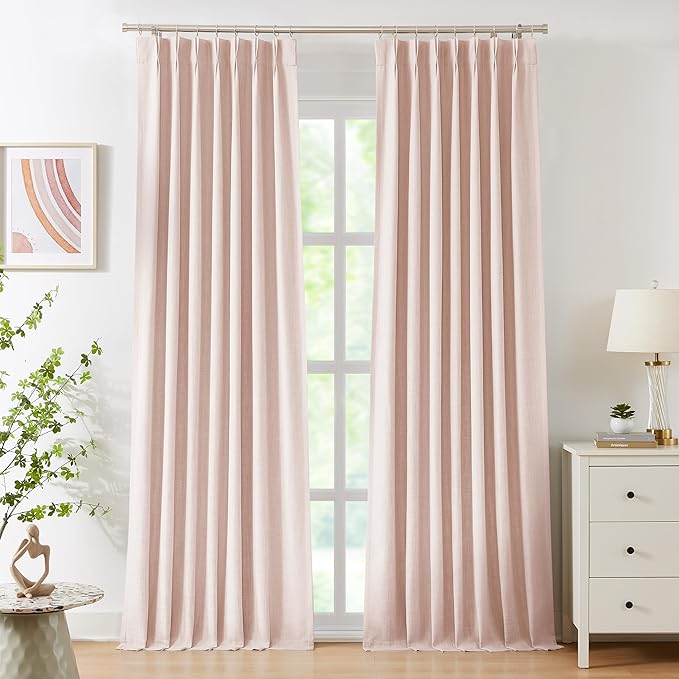 WEST LAKE 120 Inches Extra Long Pink Bailey Pinch Pleated Full Blackout Curtain Panels with Liners,Modern Linen Textured Drapes with Back Tabs,10 FT Bedroom Living Room Window Treatment,40" Wx120 Lx2