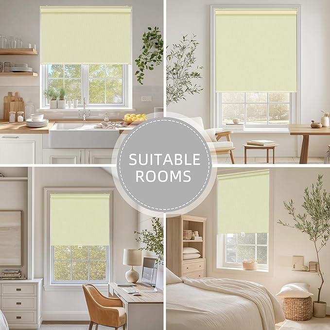 ChrisDowa Blackout Roller Shades for Windows, Striped Pattern Cordless Pull Down Door Blinds with Privacy, Thermal Insulated Window Shades for Living Room, Home and Office. Beige, 72" W x 72" H