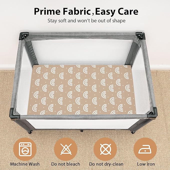 Baby Mini Crib Sheets Boy, Portable 38”x26” Pack and Play Sheets Fitted for Playard and Pack N Play Mattress, 3-Pack Soft Microfiber Orange Sun Rainbow