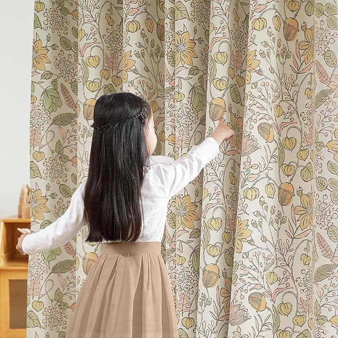 jinchan Nursery Curtains 95% Blackout Yellow Floral Curtains for Girls Room, 84 Inch Length Farmhouse Drapes for Bedroom Living Room Darkening Window Treatment Fall Decor Grommet Top Set of 2 Panels