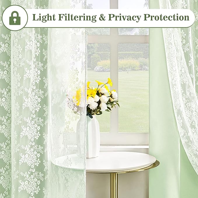 Yinhua Green Curtains for Living Room Blackout Curtains for Bedroom 84 Inches Long Double Layer Curtain with Tiebacks, Thermal Insulation Grommet Drapes for Nursery Dining Room, 52" W x 84" L