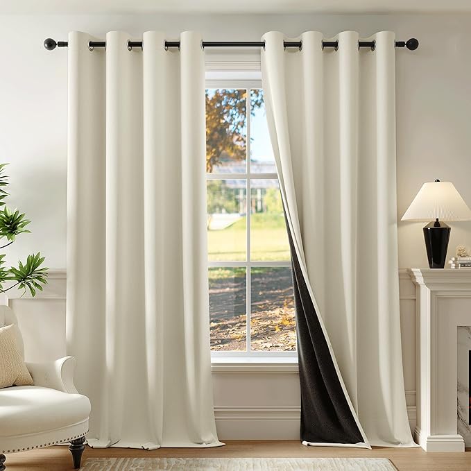 Beauoop Cream 100% Blackout Curtains 54 Inch Long 2 Panels for Bedroom Living Room Solid Room Darkening Thermal Insulated Soundproof Energy Saving Grommet Top Window Treatment Drapes,52x54 2 Set