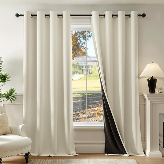 Beauoop Cream 100% Blackout Curtains 54 Inch Long 2 Panels for Bedroom Living Room Solid Room Darkening Thermal Insulated Soundproof Energy Saving Grommet Top Window Treatment Drapes,52x54 2 Set